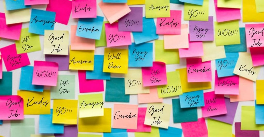 employee-appreciation-day-celebration-way to go, good job, well done, you're the man, thumbs up, you rock a set of isolated sticky notes with positive affirmation words