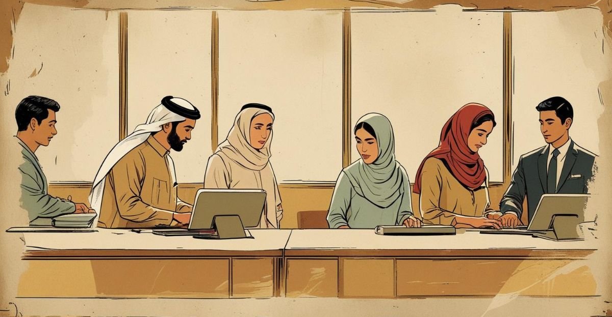 Saudi workplace with men and women working together