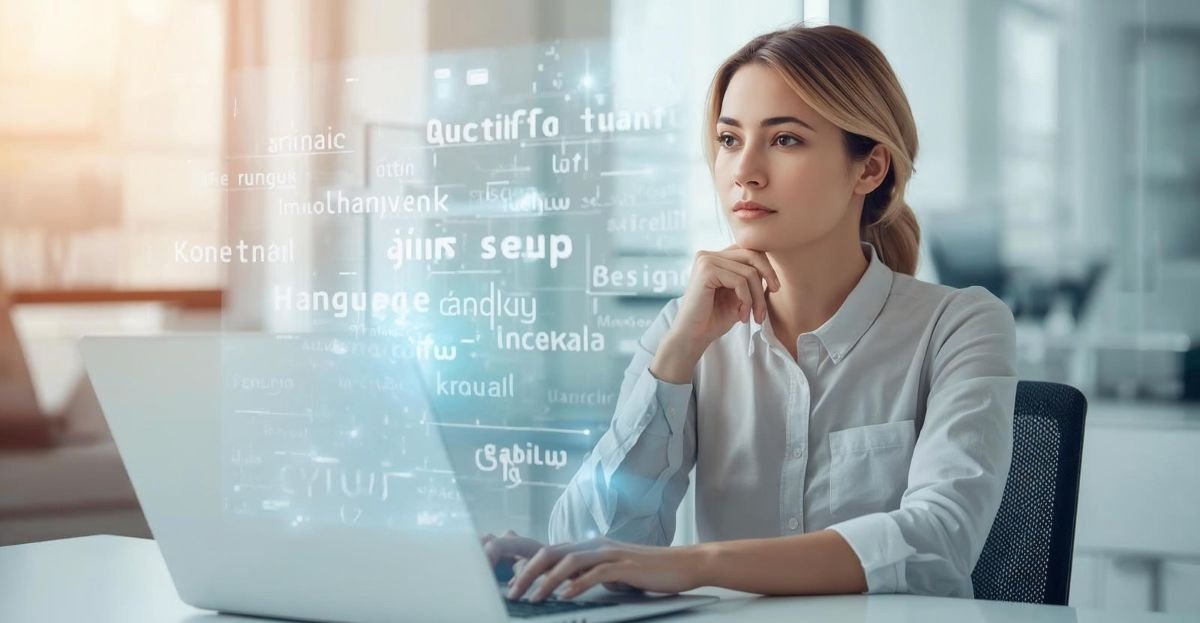 A woman actively engaged in content translation_Amazing Workplaces