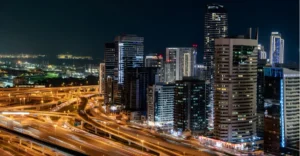 Amazing workplaces in Dubai skyline showing modern business districts and corporate towers