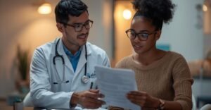 Doctor explaining trial consent to participant