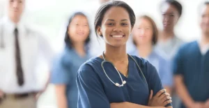 Nurse staffing agencies workflow illustration showing recruiter, nurse profile, and hospital coordination process