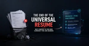 Illustration showing the shift from a discarded universal resume to a modern, tailored digital resume optimized for specific job roles