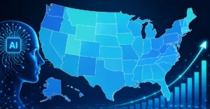 AI skills demand rising across US states with digital map, analytics graph, and artificial intelligence concept illustration