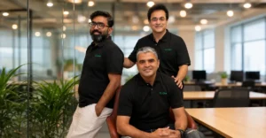 CheQ leadership team featuring Aditya Soni, Bipin Toro, and Vished Banger in the company’s office following the elevation of Bipin Toro and Vished Banger as Co-Founders.