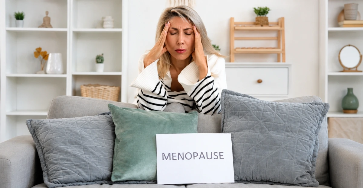 Menopause at Work policy concept showing a woman experiencing menopause symptoms while working, highlighting the need for workplace support and HR policies.