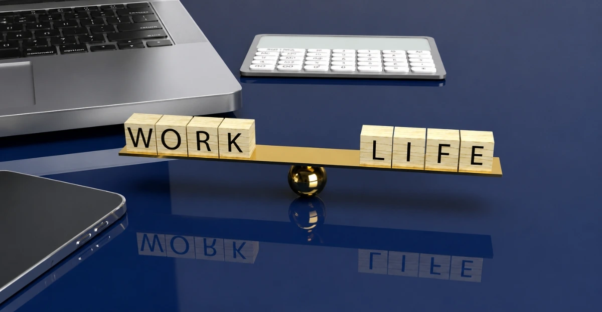 Work-life balance in the workplace represented by balanced work and life blocks
