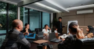 Skip-level meeting between a senior leader and employee surfacing workplace culture issues